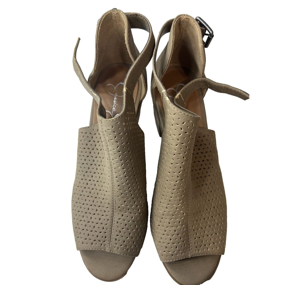 Women’s Jessica Simpson Jp Bassi Buckle Peep Toe Sandal Heel Ran Sz: 6.5 M 36.5